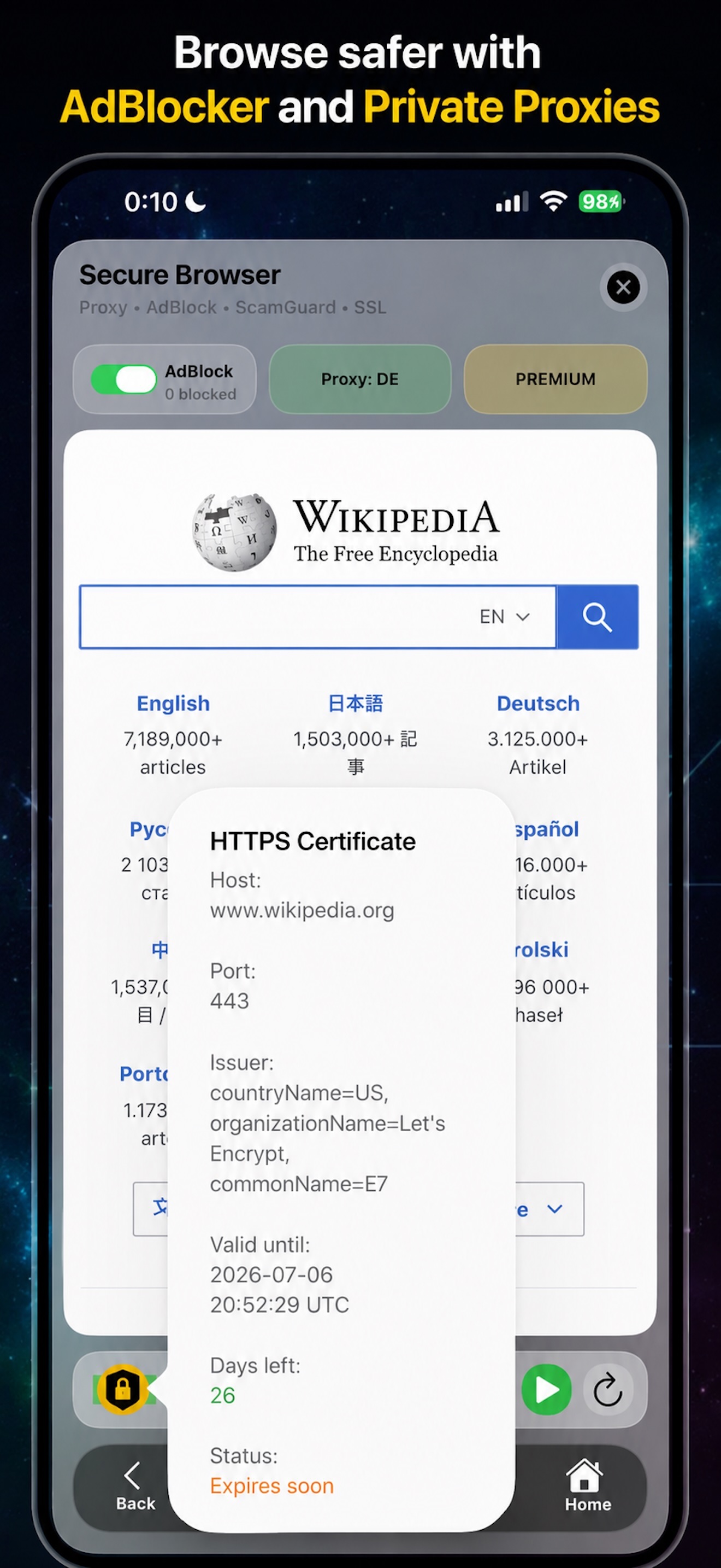 Secure Browser with ScamGuard integration