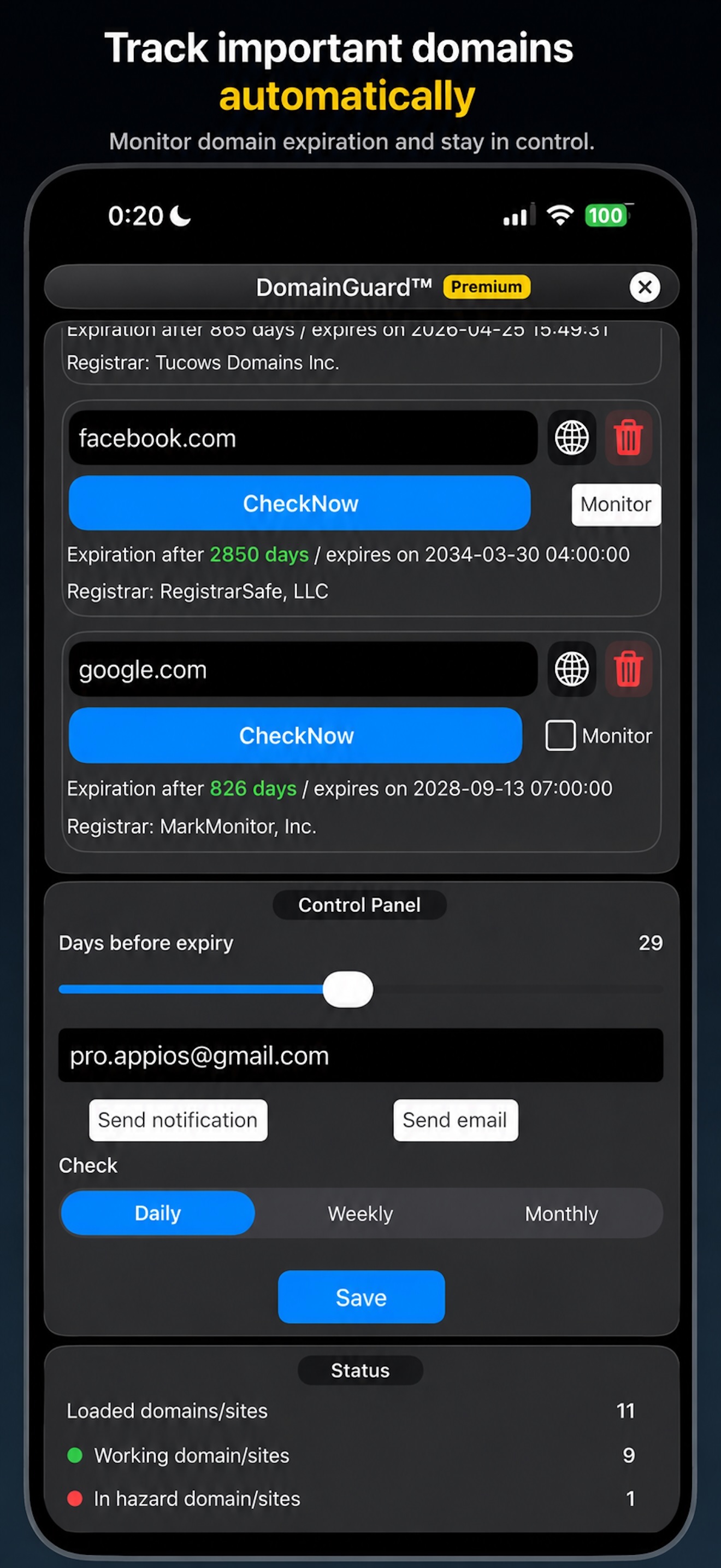 DomainGuard domain expiration monitoring
